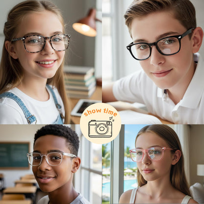 ECO-TH Blue Light Glasses for Kids Boys Girls, 2 Pack Teen Kids Blue Light Glasses, Fake Glasses, Toddler Glasses, Age 6-9