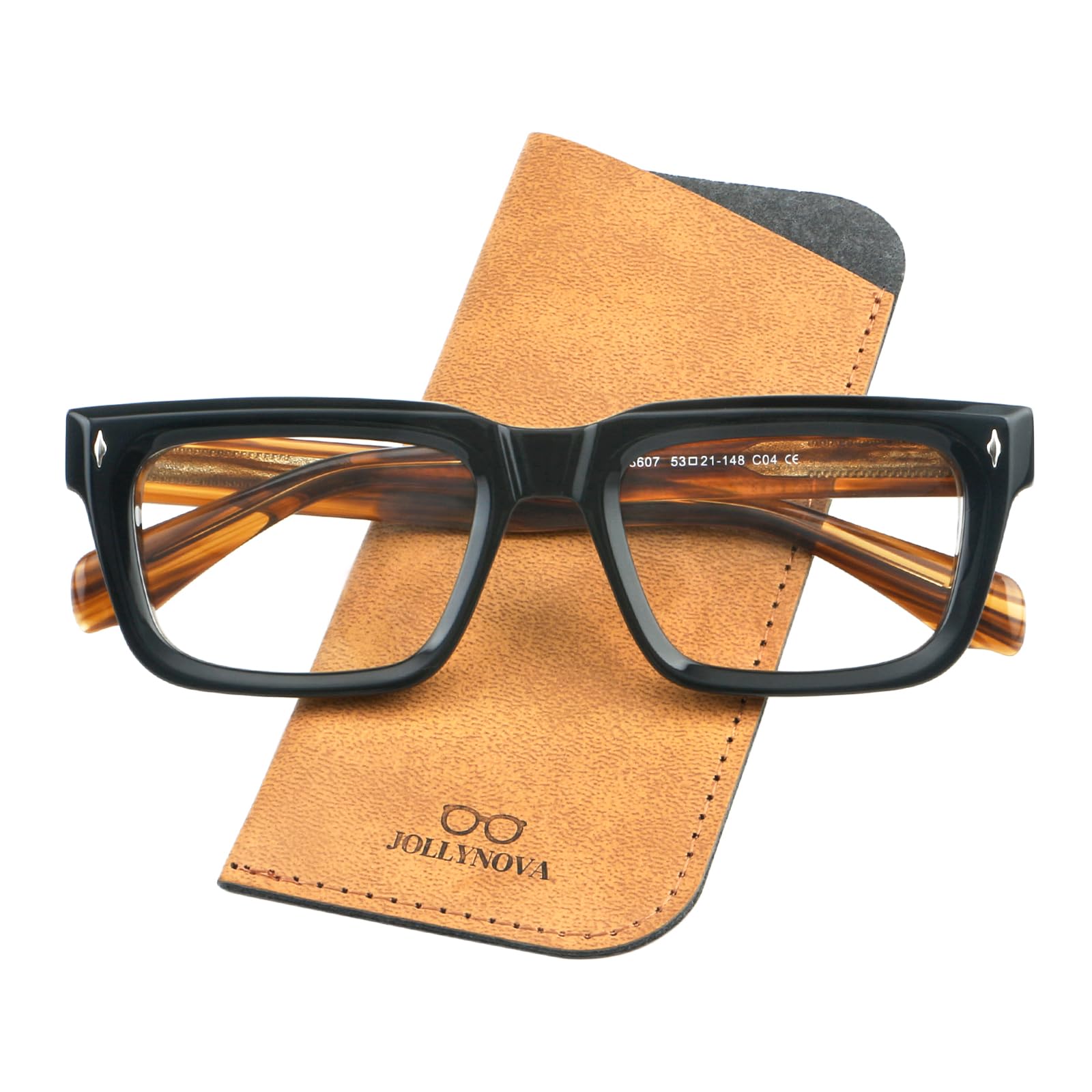 JOLLYNOVA Sutton Retro Rectangle Acetate Thick Glasses Frame Prescription Optical Eyewear for Women Men 53-21-148mm