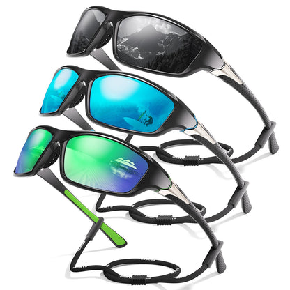 Foliful 3 Pack Polarized Sports Sunglasses for Men, Mens Sunglasses Wrap Around UV Protection for Cycling Fishing Driving