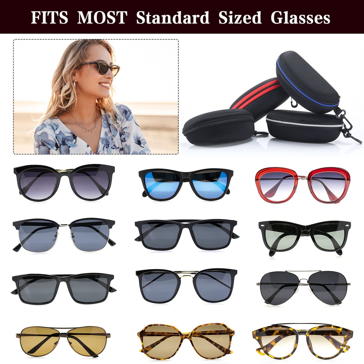 Yunsailing 24 Pack Hard Shell Sunglasses Case Zipper Eyeglasses Case Glasses Storage Unisex Protective Travel Sunglass Organizer with Portable Clip for Men and Women