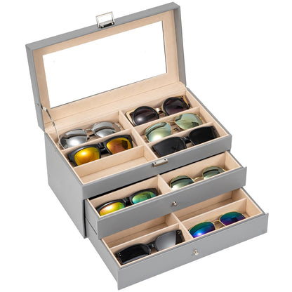 ProCase 3 Tier Glasses Box 18 Sunglasses Display Box Leather Glasses Case with Glass Lid