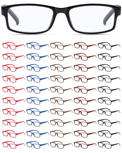 Yexiya 50 Pack Reading Glasses Bulk for Men Women Frame Eyeglasses with Spring Hinge Traditional Readers for Office Home