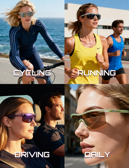 TIJN Anti-Slip Sport Sunglasses Men Women,UV400 Running Baseball Cycling Golf Hiking Fishing Wrap Around Outdoor Glasses