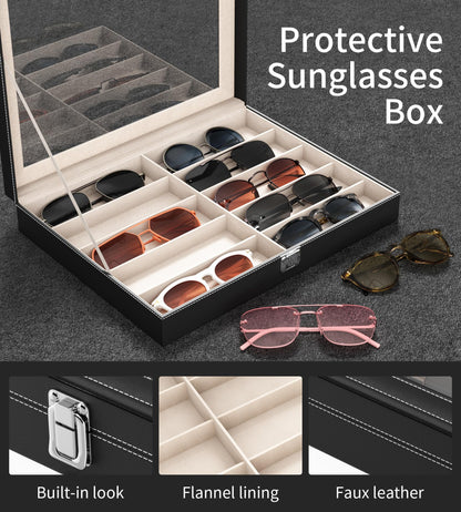 NEWLOOP 10/30 Slots Sunglass Organizer for Multiple Pairs of Eyeglass See-through Display Case Storage Box for Women Men