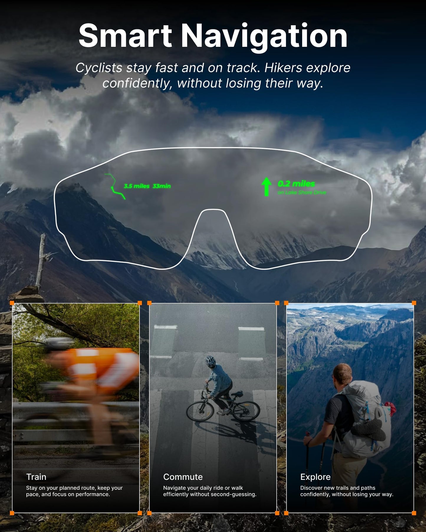 cybersight HUD Display Sports Glasses, for Cycling and Hiking, Real-Time Display, Smart Navigation, Proactive AI Alerts