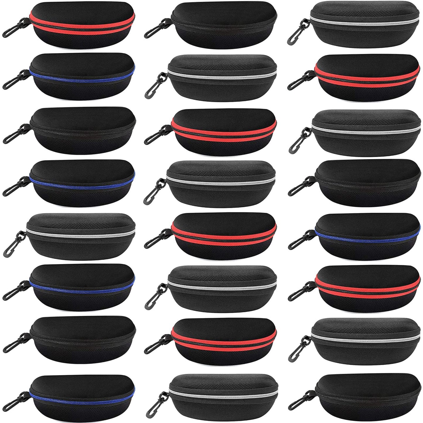 Yunsailing 24 Pack Hard Shell Sunglasses Case Zipper Eyeglasses Case Glasses Storage Unisex Protective Travel Sunglass Organizer with Portable Clip for Men and Women