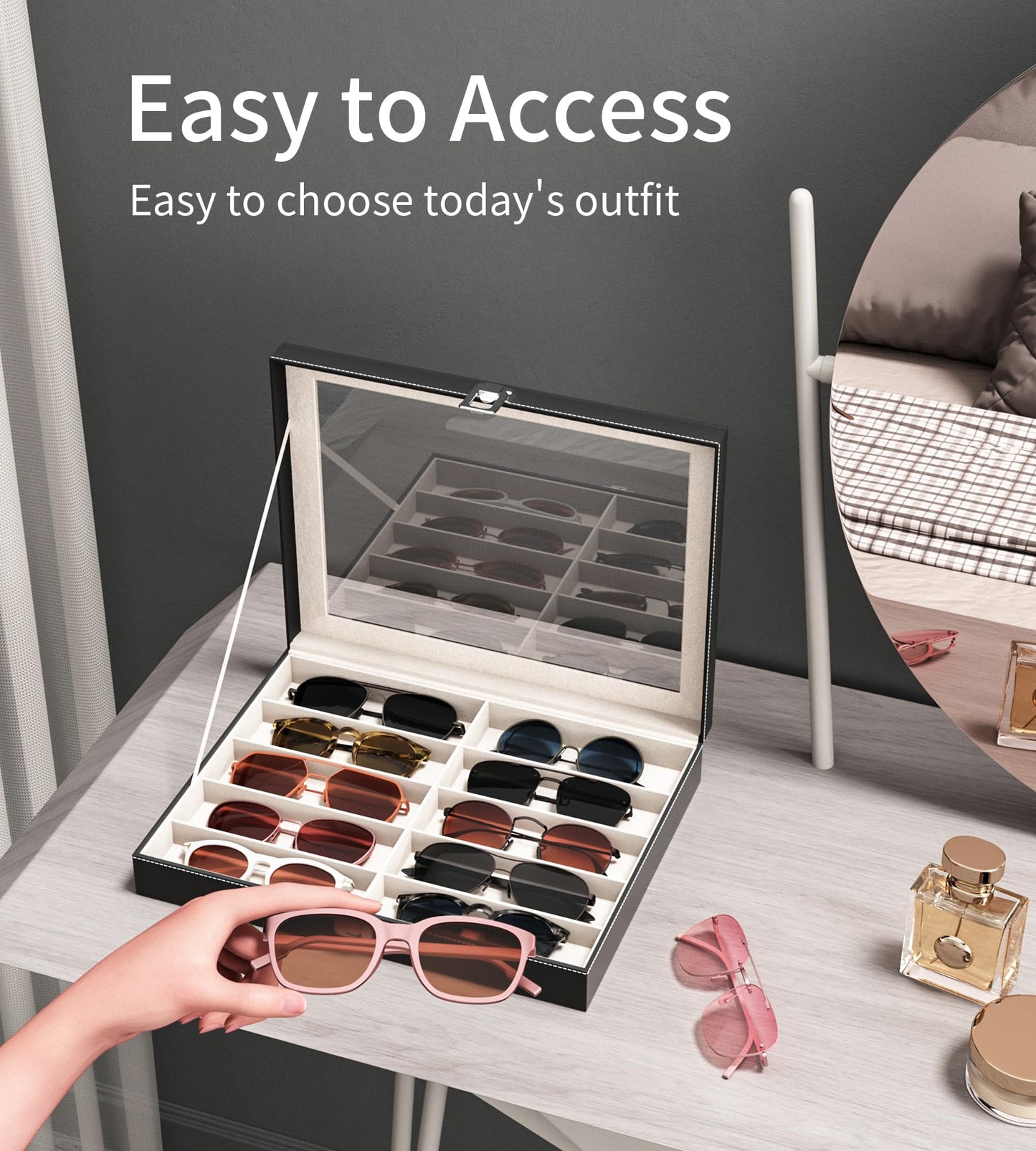 NEWLOOP 10/30 Slots Sunglass Organizer for Multiple Pairs of Eyeglass See-through Display Case Storage Box for Women Men
