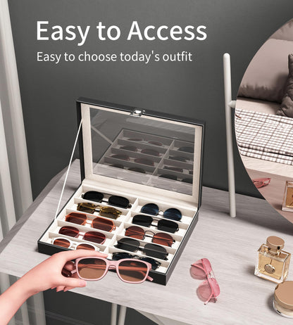 NEWLOOP 10/30 Slots Sunglass Organizer for Multiple Pairs of Eyeglass See-through Display Case Storage Box for Women Men