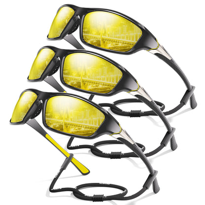 Foliful 3 Pack Polarized Sports Sunglasses for Men, Mens Sunglasses Wrap Around UV Protection for Cycling Fishing Driving