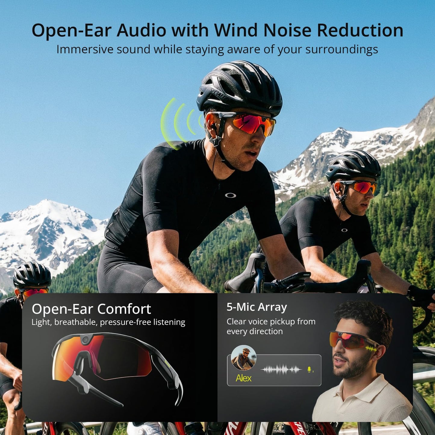 BleeqUp 4-in-1 Sport Camera Glasses, 16MP 1080P 120°FOV Camera Glasses with EIS, Lightweight Sport Sunglasses with AI Video for Outdoor Cycling Hiking