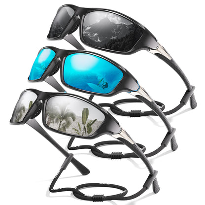Foliful 3 Pack Polarized Sports Sunglasses for Men, Mens Sunglasses Wrap Around UV Protection for Cycling Fishing Driving