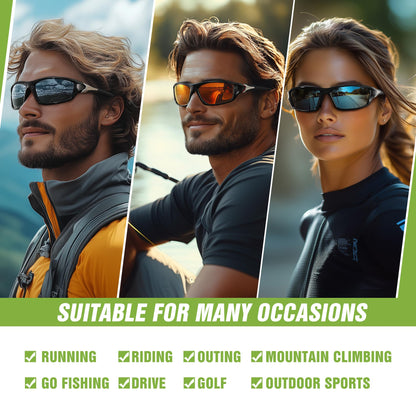 Foliful 3 Pack Polarized Sports Sunglasses for Men, Mens Sunglasses Wrap Around UV Protection for Cycling Fishing Driving