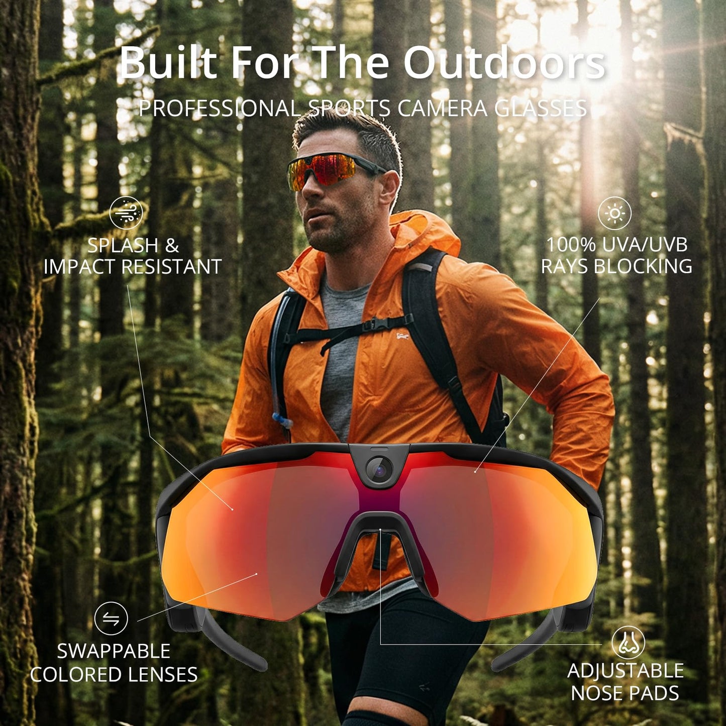 BleeqUp 4-in-1 Sport Camera Glasses, 16MP 1080P 120°FOV Camera Glasses with EIS, Lightweight Sport Sunglasses with AI Video for Outdoor Cycling Hiking