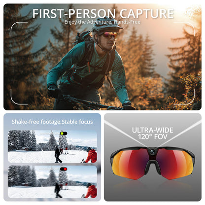 BleeqUp 4-in-1 Sport Camera Glasses, 16MP 1080P 120°FOV Camera Glasses with EIS, Lightweight Sport Sunglasses with AI Video for Outdoor Cycling Hiking
