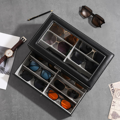 ProCase 3 Tier Glasses Box 18 Sunglasses Display Box Leather Glasses Case with Glass Lid