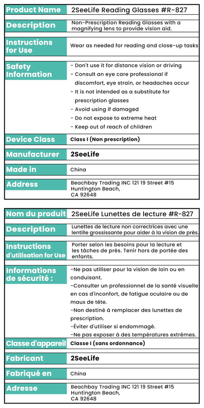 2SeeLife Premium Half Rim Reading Glasses Women & Men - Fits all Face Shapes, Metal & Sturdy Readers, Spring Hinges