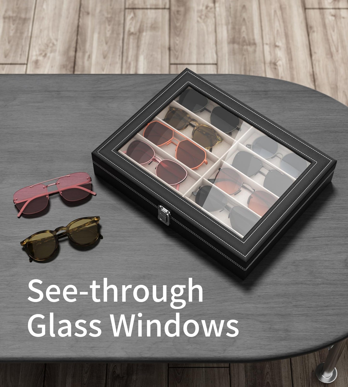 NEWLOOP 10/30 Slots Sunglass Organizer for Multiple Pairs of Eyeglass See-through Display Case Storage Box for Women Men