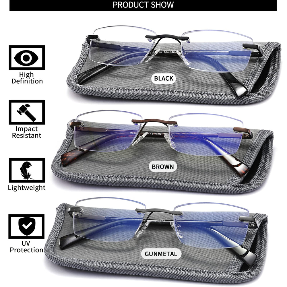 Rimless Blue Light Reading Glasses 3-Pack