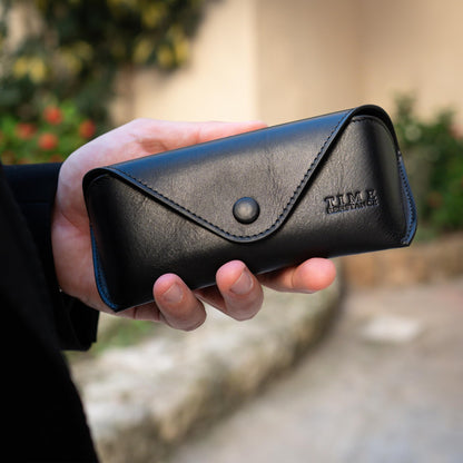 Time Resistance Leather Glasses Case - Hard Shell Leather Eyewear Holder – Sunglasses Case Handmade in Italy