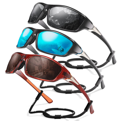 Foliful 3 Pack Polarized Sports Sunglasses for Men, Mens Sunglasses Wrap Around UV Protection for Cycling Fishing Driving