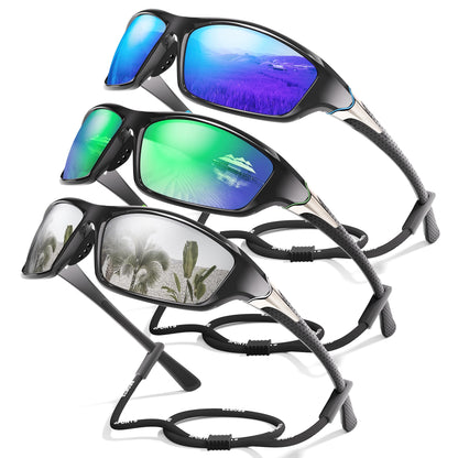 Foliful 3 Pack Polarized Sports Sunglasses for Men, Mens Sunglasses Wrap Around UV Protection for Cycling Fishing Driving