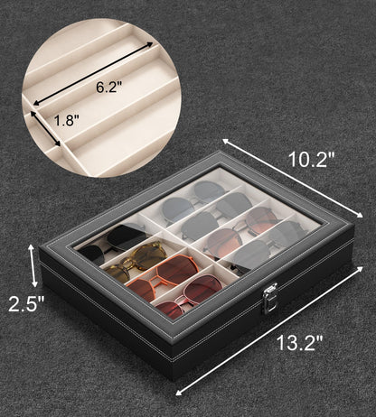 NEWLOOP 10/30 Slots Sunglass Organizer for Multiple Pairs of Eyeglass See-through Display Case Storage Box for Women Men
